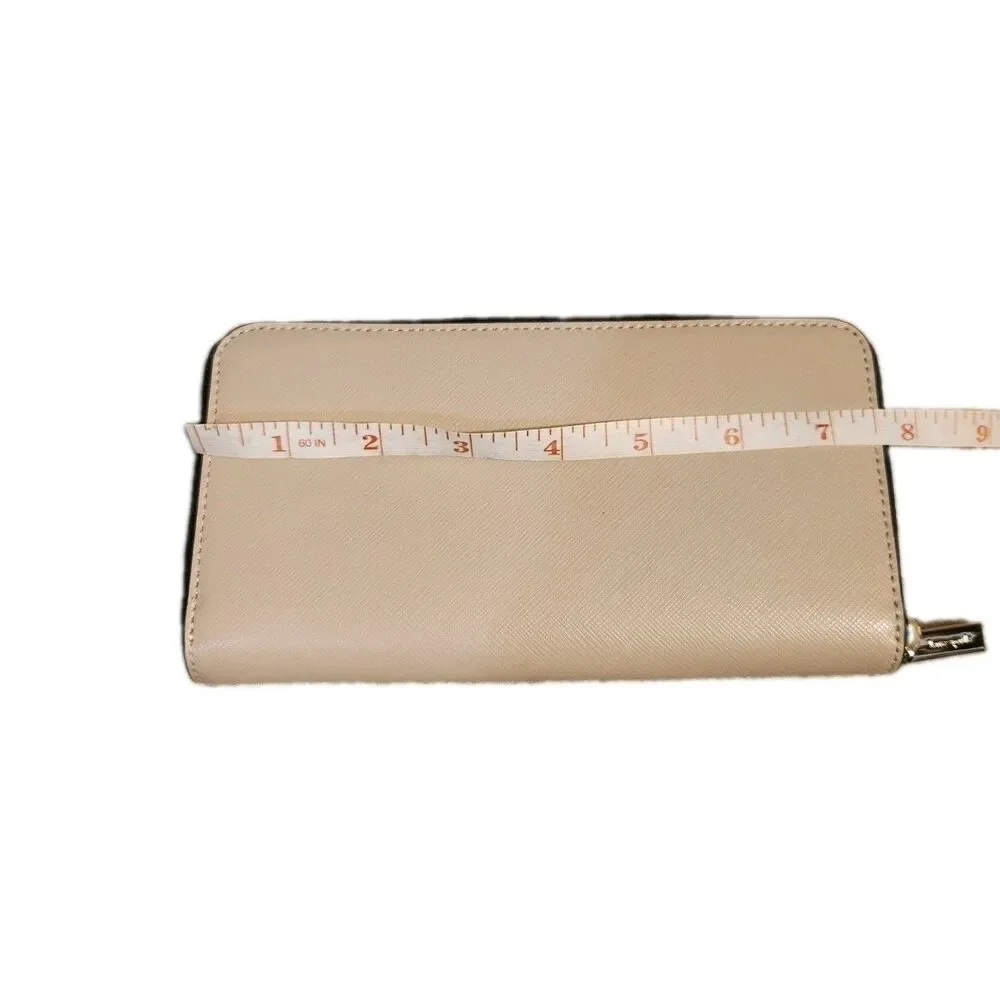 NWT Kate Spade Continental Wallet Beige Black Leather Zip Around Slim